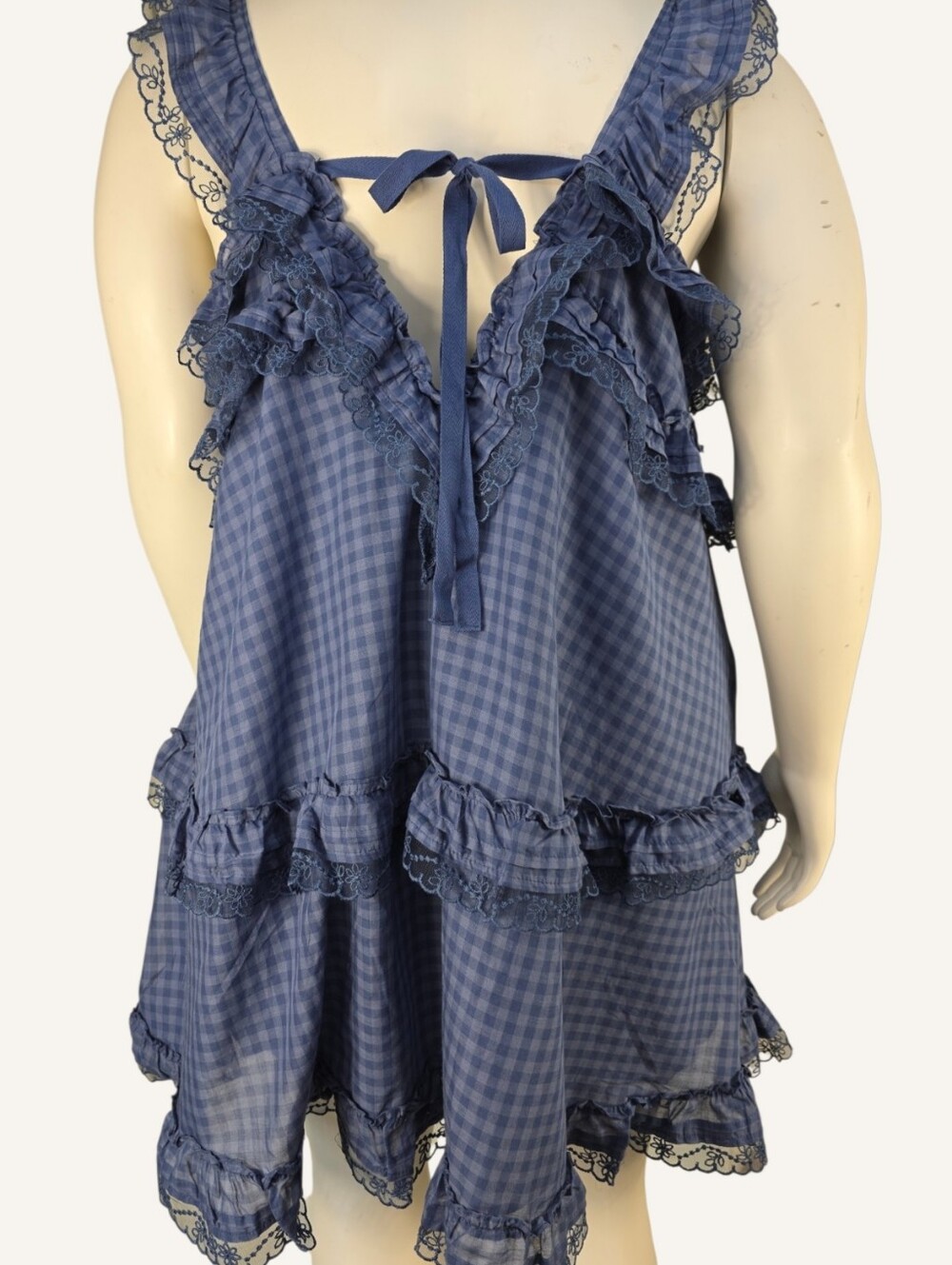 Torrid FESTI Blue Gingham Lace Ruffle Open Back Tiered Dress 2X NWT Cottagecore - Picture 3 of 11